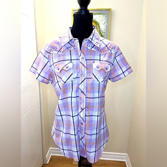 Cumberland Outfitters retro style  plaid western short sleeve shirt, embroidery - Picture 2 of 13